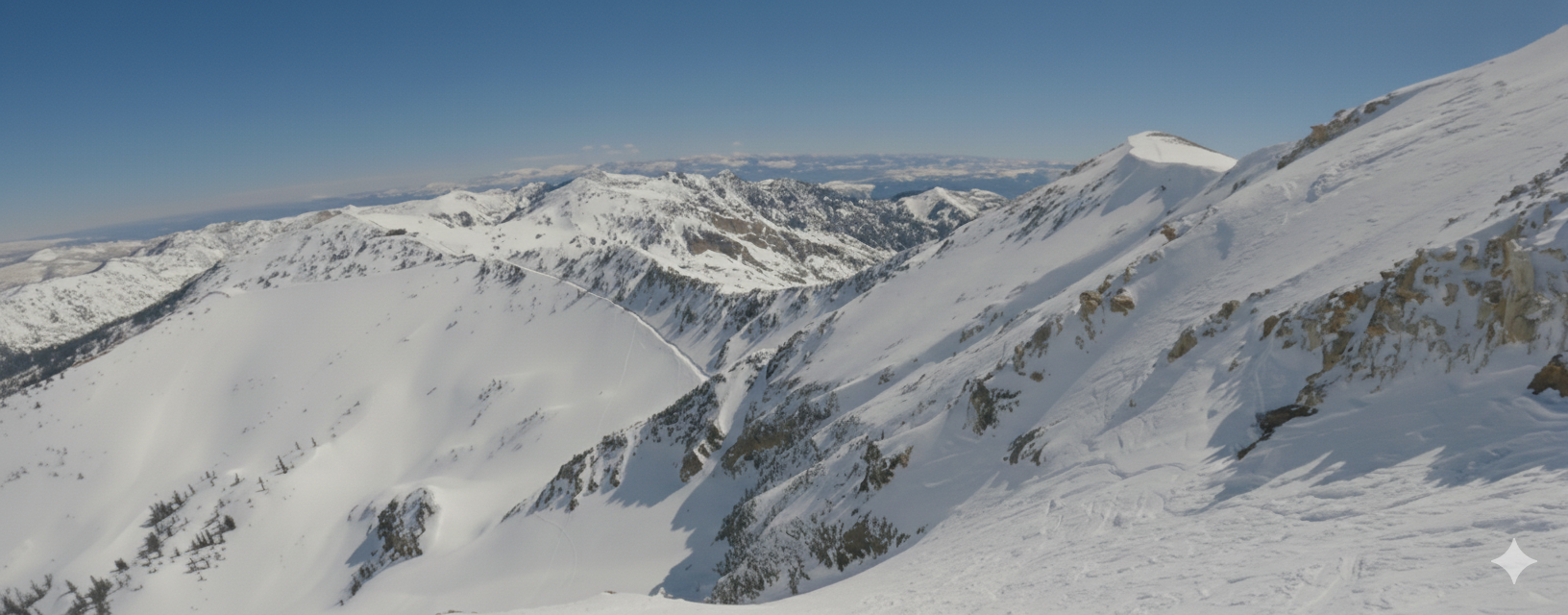 A winding road through snowy mountains, conveying a sense of adventure and travel.